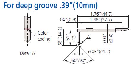 Mitutoyo - Deep Groove Styli - (10mm) - 44.7mm length